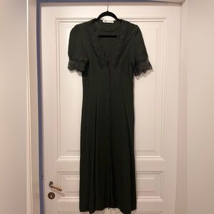 Zara Midi Lace Dark Forest Green Buttoned Dress